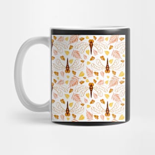 Dragonfly and Orange Leaf Pattern in Retro Mug